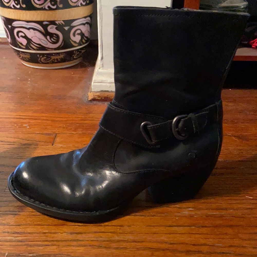 Black leather cowboy style boot
